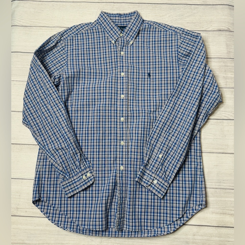 Ralph Lauren Men’s Classic Fit‎ Button Down Blue Pink Plaid Shirt  Large 16.5